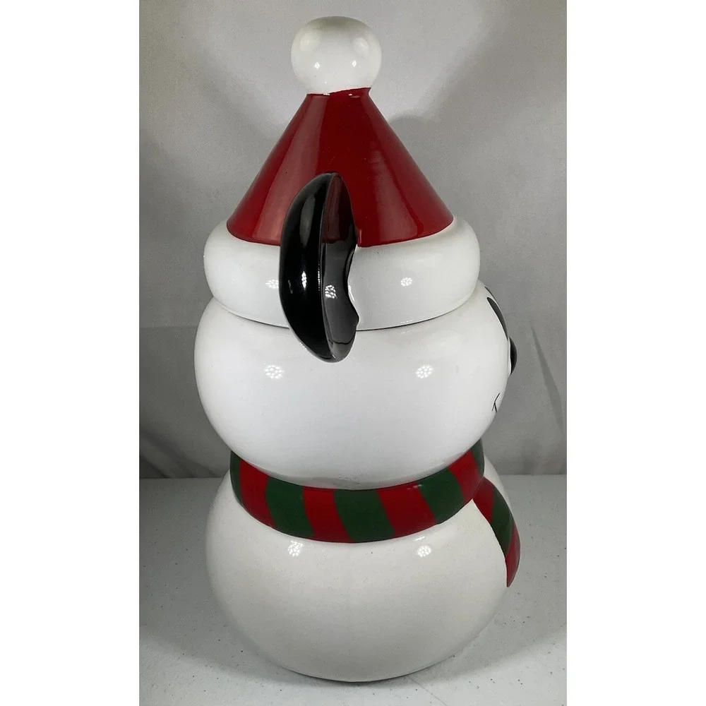 Disney Mickey Mouse Snowman With Scarf Holiday Christmas Cookie Jar Canister